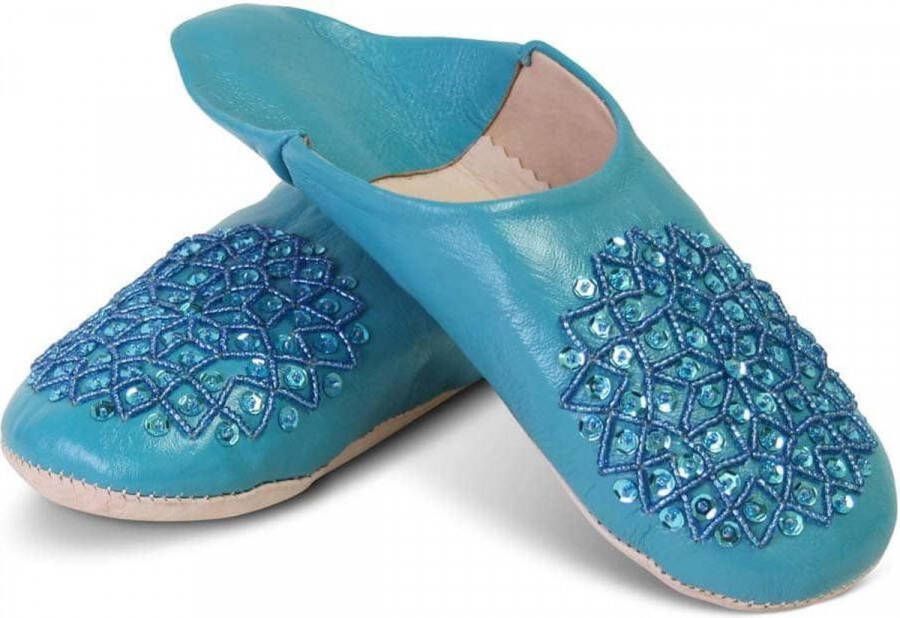Safaary Marokkaanse Sloffen Leer Lichtblauw Pailletten - Foto 5