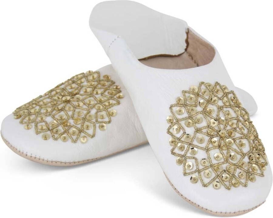 Safaary Marokkaanse Sloffen Leer Wit-Goud Pailletten - Foto 2