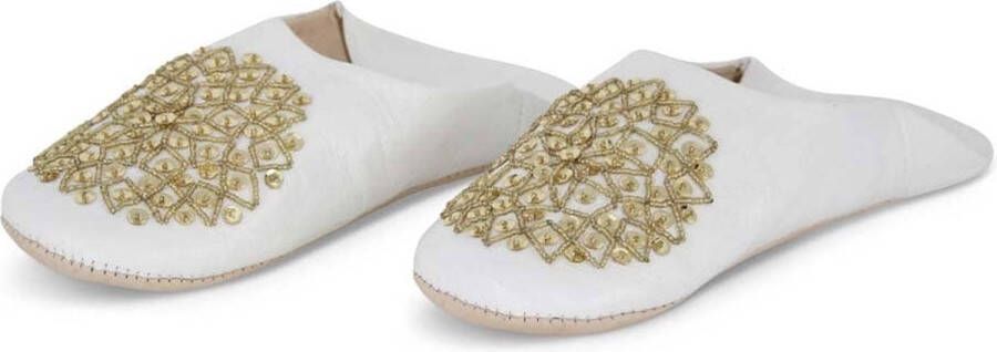 Safaary Marokkaanse Sloffen Leer Wit-Goud Pailletten - Foto 3