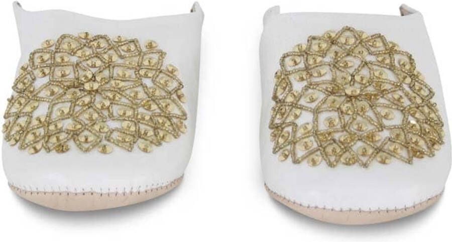 Safaary Marokkaanse Sloffen Leer Wit-Goud Pailletten