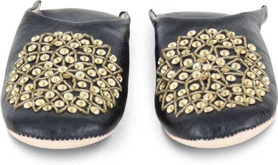 Safaary Marokkaanse Sloffen Leer Zwart-Goud Pailletten - Foto 1