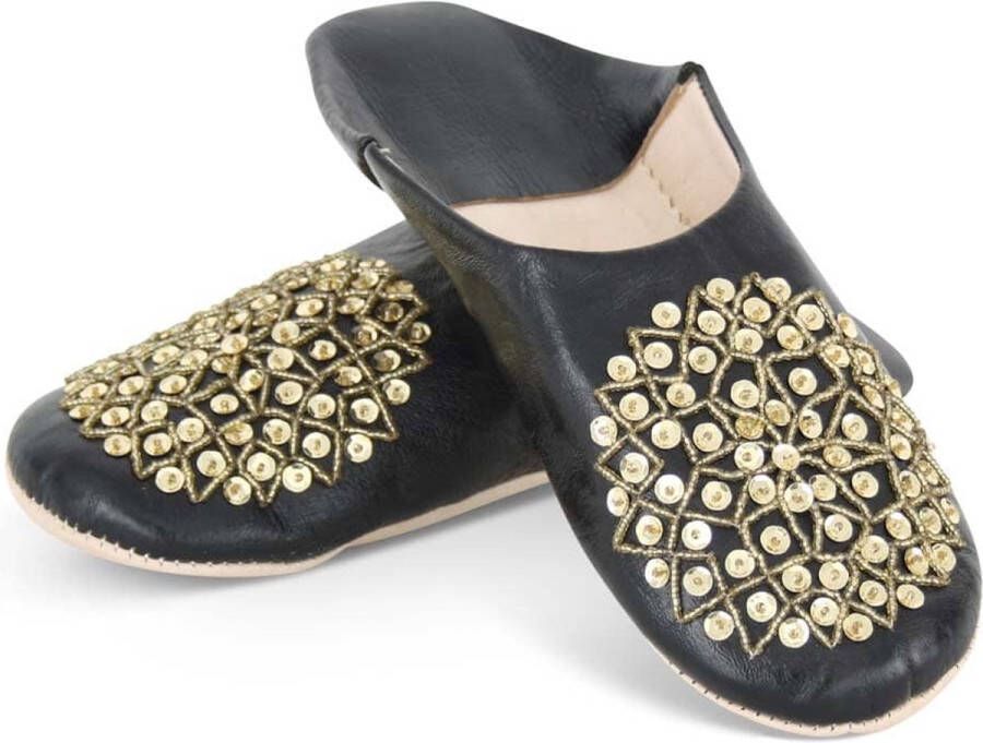 Safaary Marokkaanse Sloffen Leer Zwart-Goud Pailletten - Foto 2