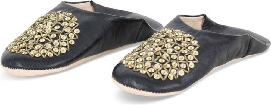 Safaary Marokkaanse Sloffen Leer Zwart-Goud Pailletten - Foto 3