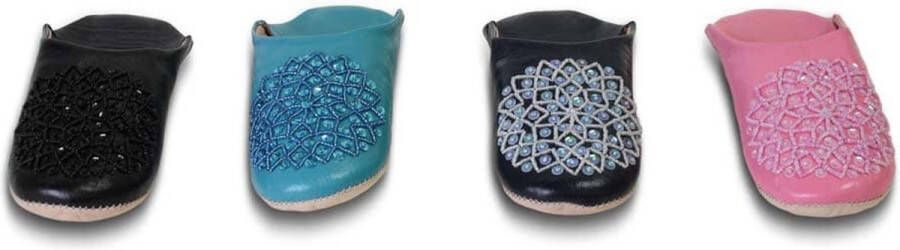 Safaary Marokkaanse Sloffen Leer Zwart Pailletten - Foto 2