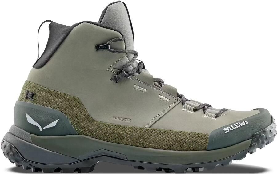 Salewa Puez Leather Mid PTX Wandelschoenen grijs olijfgroen