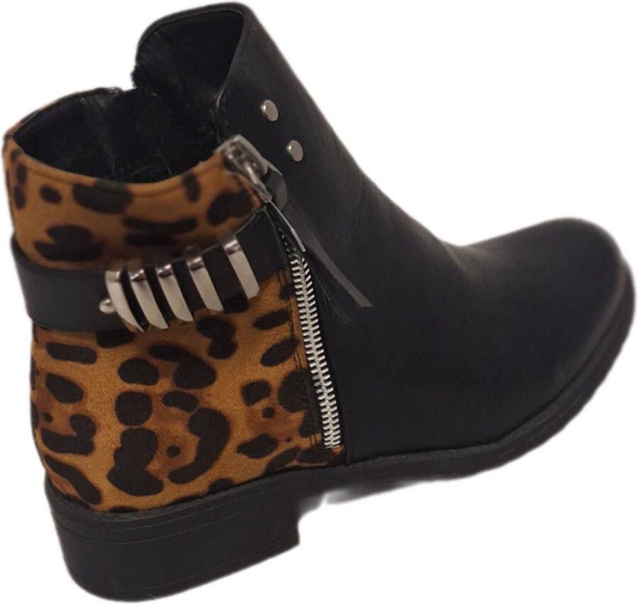 Salinyang -ENKELLAARSJE-LEDERLOOK ANIMALPRINT-BLACK-SIERRITS EN GESP