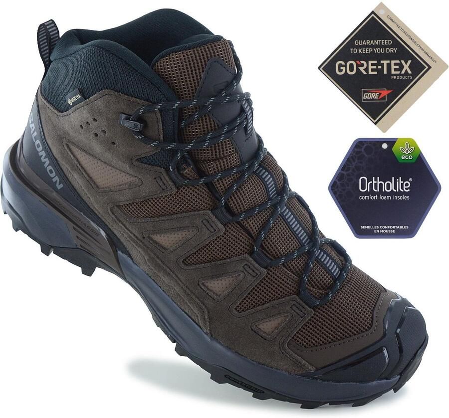 Salomon X ULTRA 360 Leather Mid GTX GORE-TEX Heren Wandelschoenen Trekking Laarzen Bruin