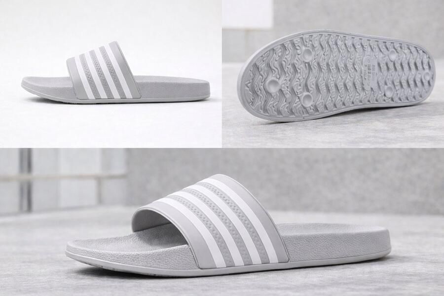 San Marque Badslippers & Slippers Volwassenen Unisex Grijs Witte Strepen Comfort Slippers Anti Slip & Waterbestendige Slippers Strand Slippers Zwembad Slippers Lichtgewicht Slippers Ergonomisch Voetbed Sport Slippers