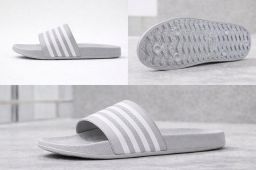 San Marque Badslippers & Slippers Volwassenen Unisex Grijs Witte Strepen Comfort Slippers Anti Slip & Waterbestendige Slippers Strand Slippers Zwembad Slippers Lichtgewicht Slippers Ergonomisch Voetbed Sport