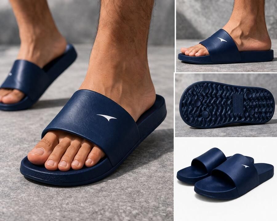 San Marque Badslippers & Slippers Volwassenen Unisex Navy Blauw Wit Strepen Comfort Slippers Anti Slip & Waterbestendige Slippers Strand Slippers Zwembad Slippers Lichtgewicht Slippers Ergonomisch Voetbed Sport Slippers - Foto 2