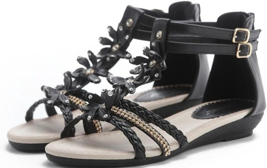 Sandalen met bloemetjes en riempjes