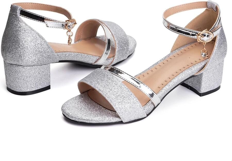 Sandalen met glitters hak en enkelbandje
