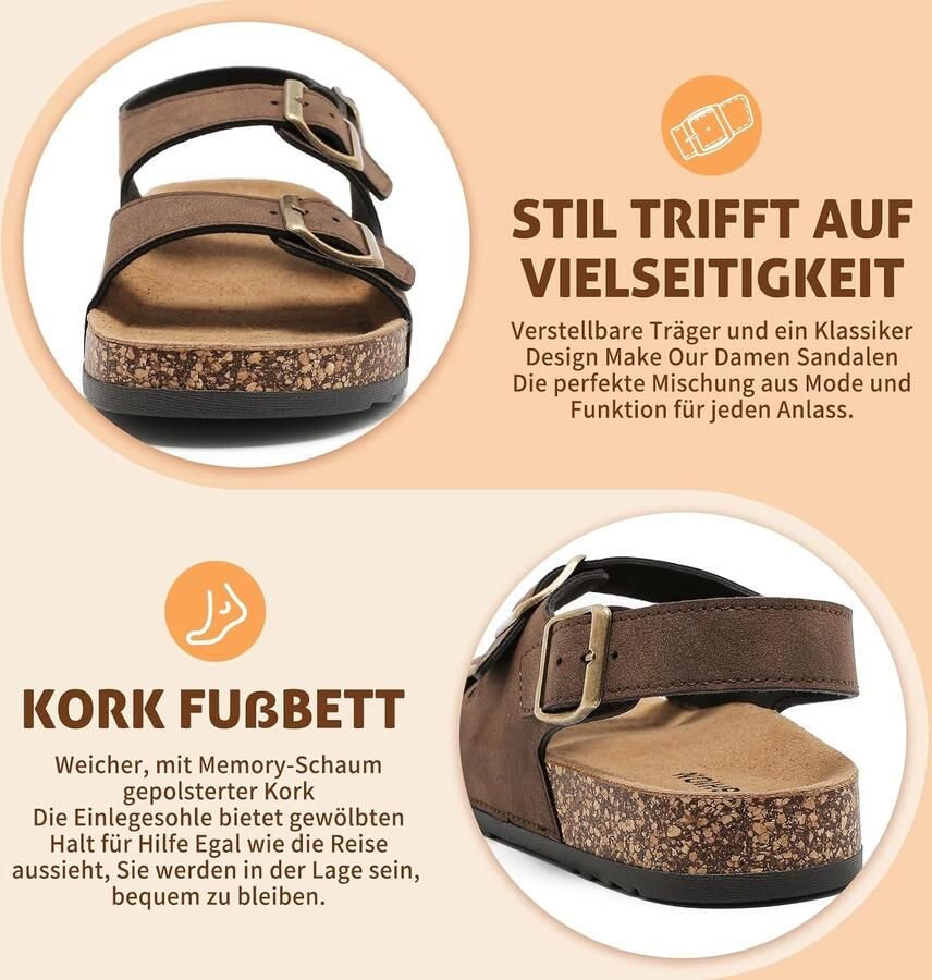 Sandalen met kurken voetbed en verstelbare riemen