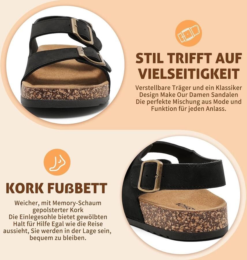 Sandalen met kurken voetbed en verstelbare riemen