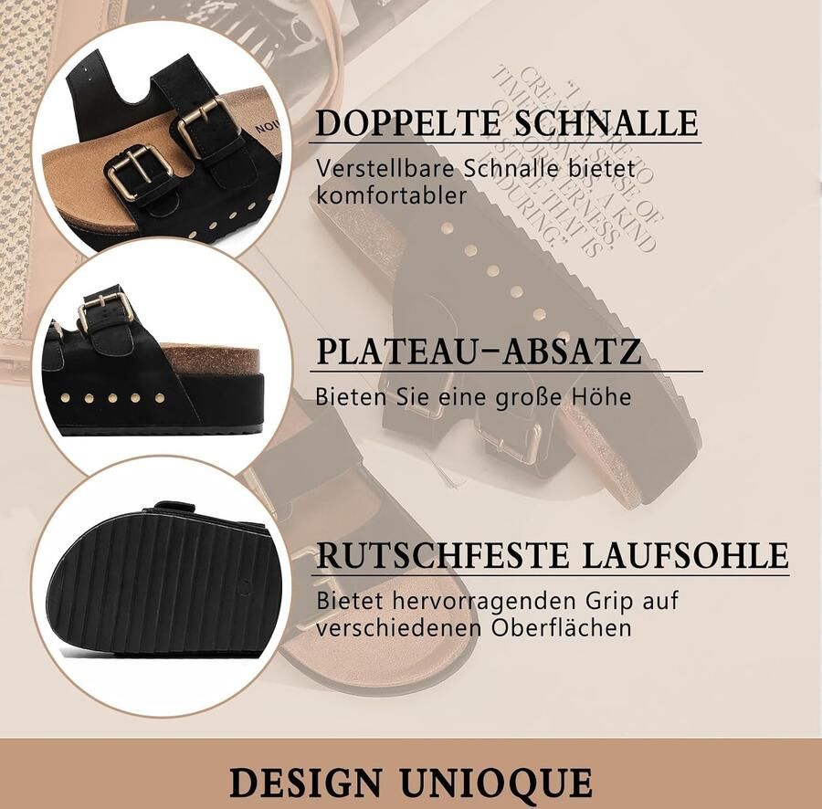 Sandalen met plateau en kurken voetbed verstelbare gesp comfortabele klompen antislip zool zomer slippers