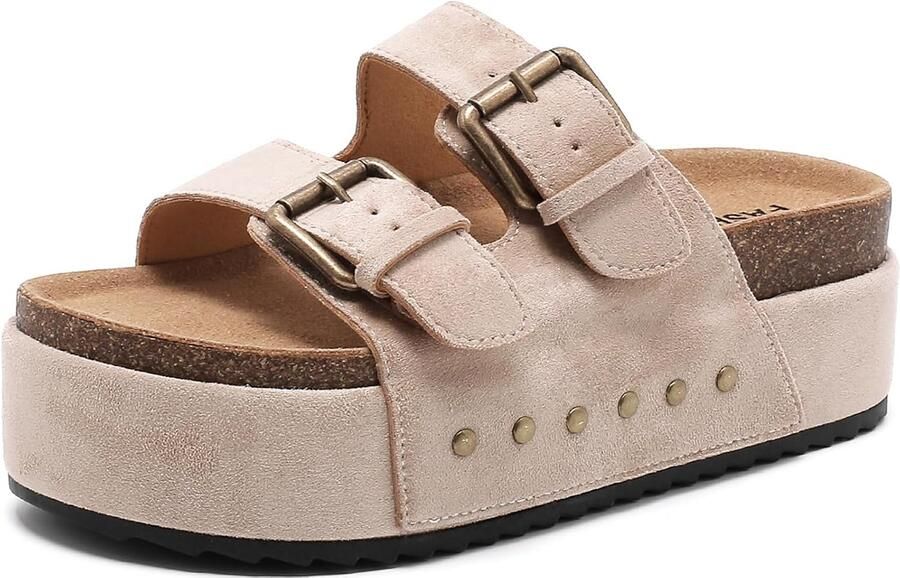 Sandalen met plateau en kurken voetbed verstelbare gesp comfortabele klompen antislip zool zomer slippers