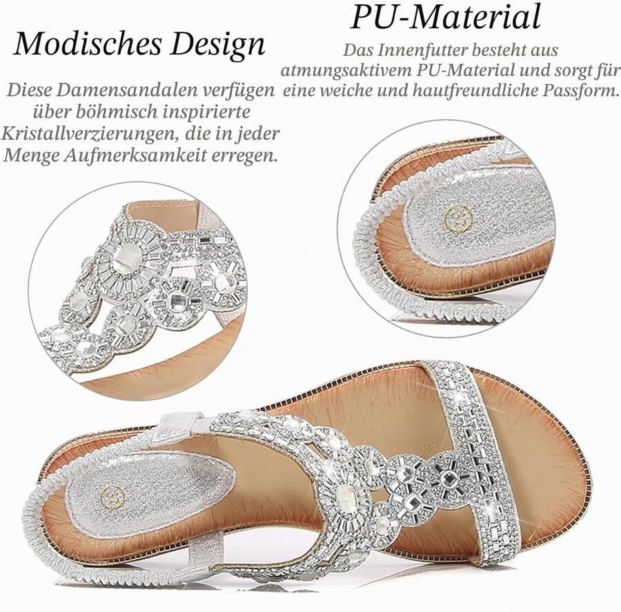 Sandalen met strass en enkelbandje plat comfortabel
