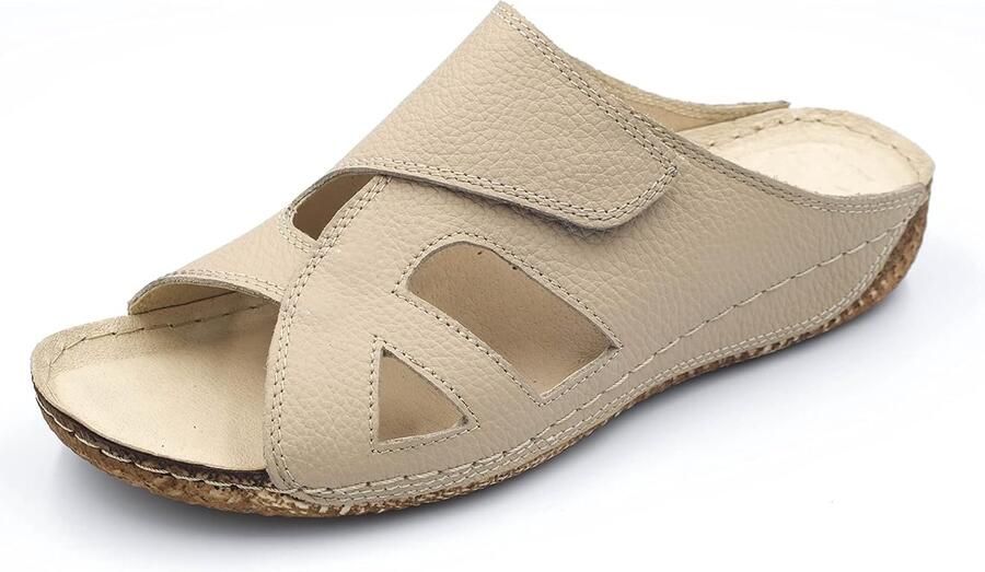 Sandalen voor dames met klittenband handgemaakte lederen pantoffels voor de zomer