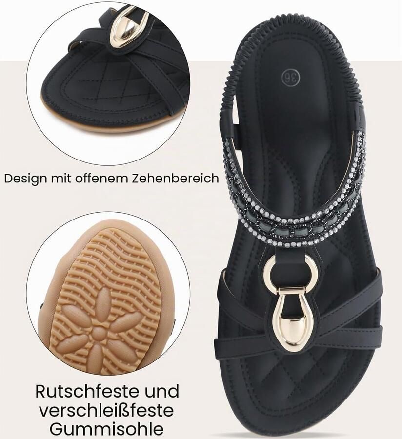 Sandalen voor dames plat zomer strand met zachte zool antislip tussen de tenen