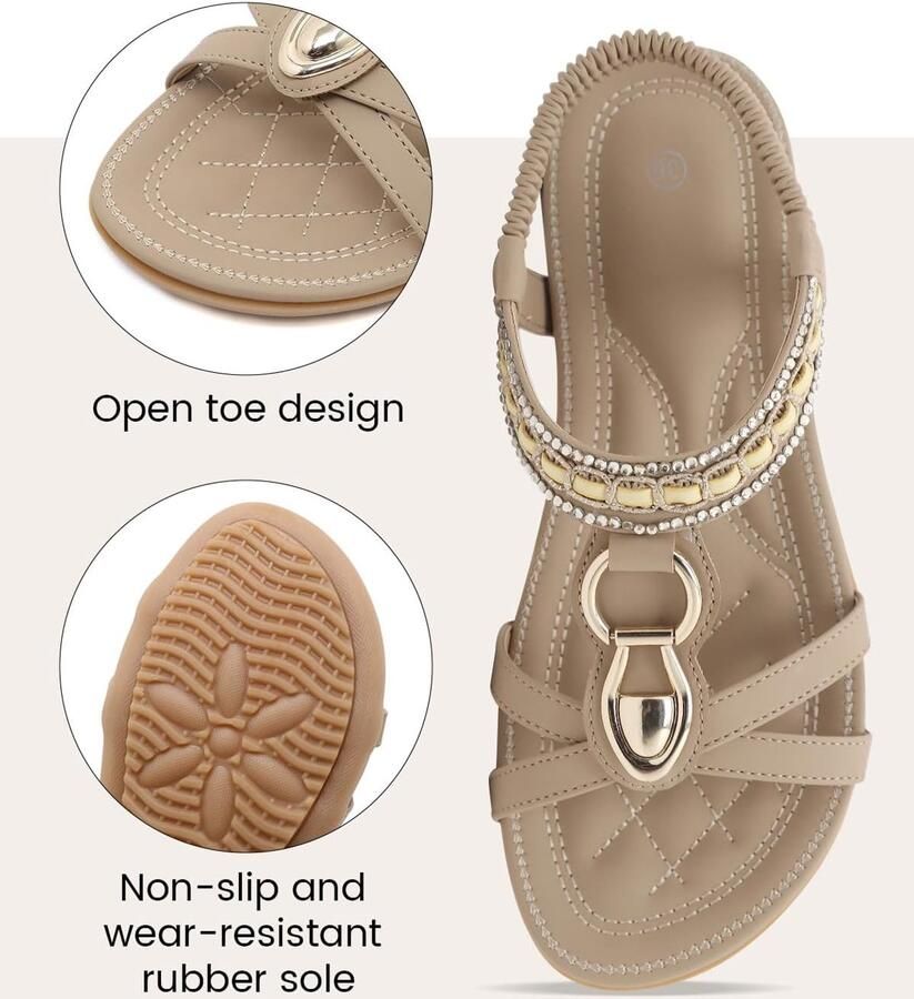 Sandalen voor dames plat zomer strand met zachte zool antislip tussen de tenen