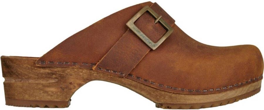 Sanita Clogs Dames Houten Muiltjes Wood-Urban Open Leer 453062 bruin