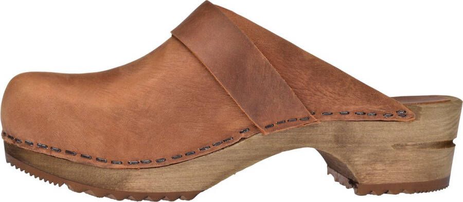 Sanita Clogs Dames Houten Muiltjes Wood-Urban Open Leer 453062 bruin
