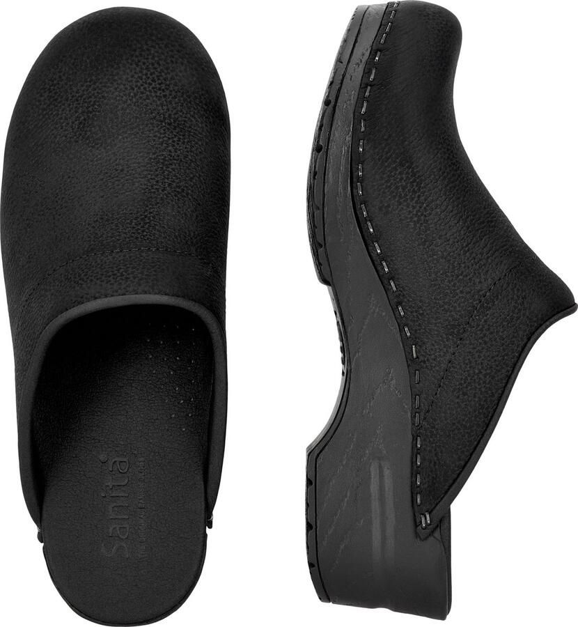 Sanita Damen Offener Clog Original-Sonja Textured Oil Op Black