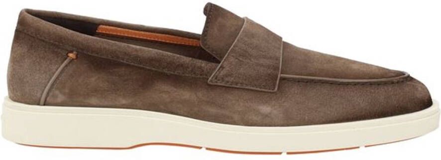 Santoni Elegante Suède Loafers met Rubberen Zool Brown Heren