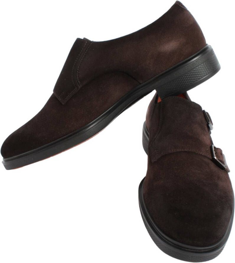 SANTONI Nette Schoenen Heren Sue 2gespschoen Maat: 8 Materiaal: Suède Kleur: Bruin
