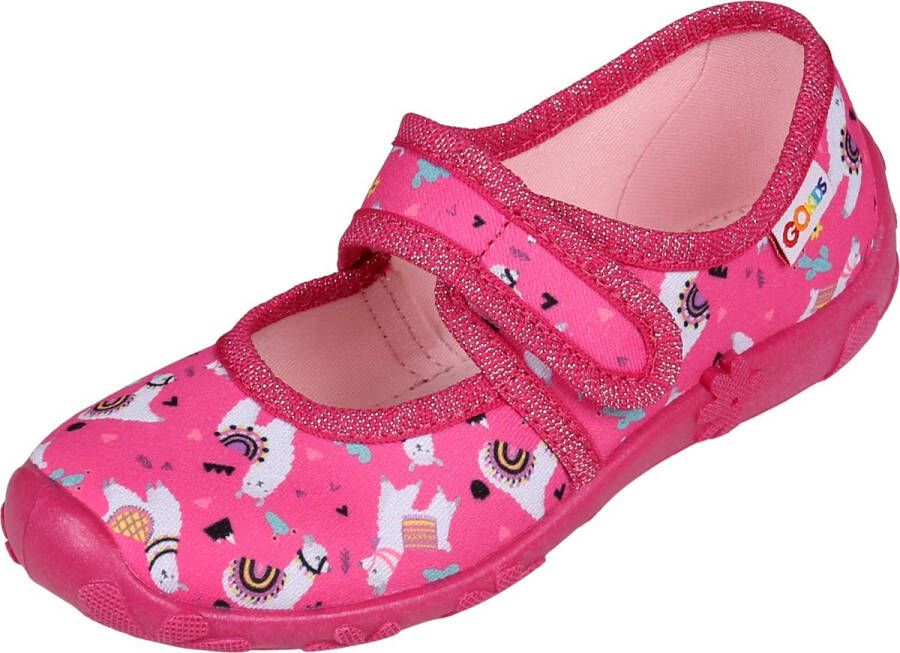 Sarcia LEMIGO Roze pantoffels voor meisjes met lama met klittenband