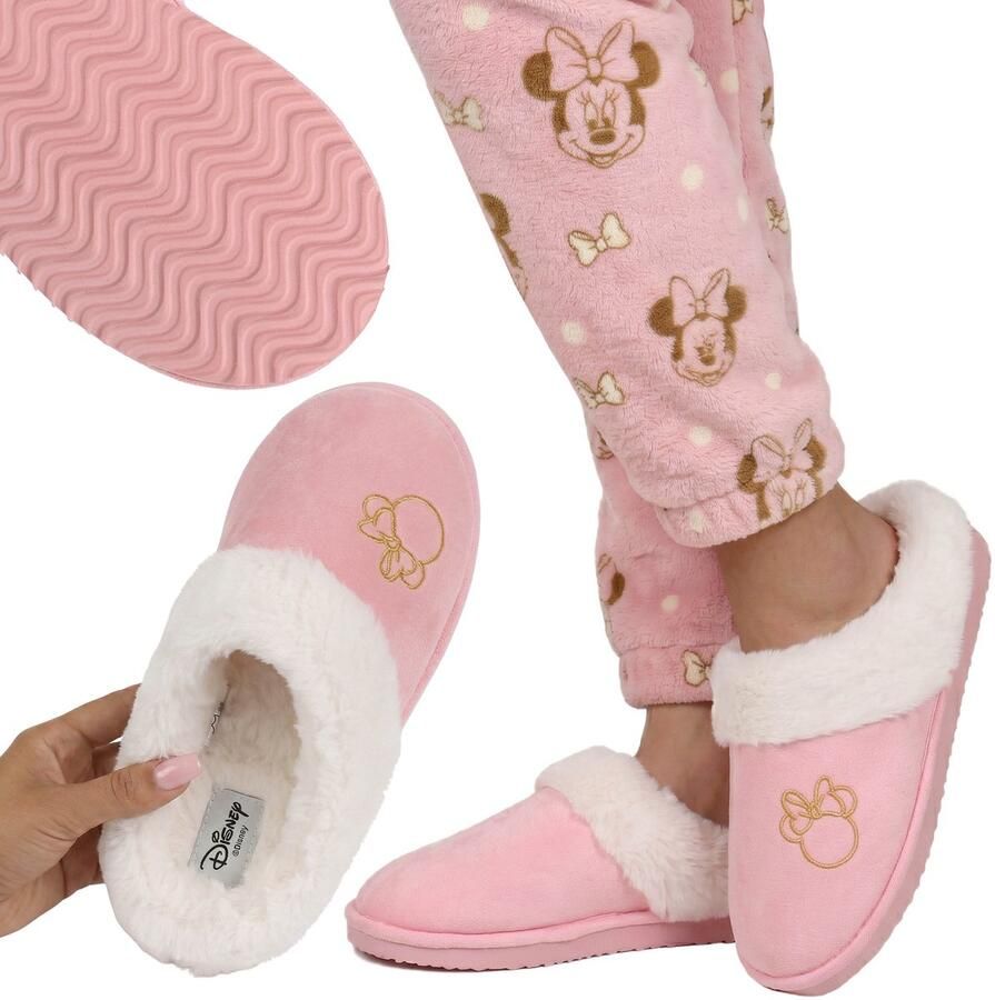 Sarcia.eu DISNEY Minnie Mouse Antislip huisslippers voor dames warme zachte met bont beklede pantoffels voor thuis