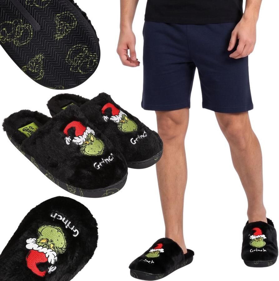 Sarcia.eu Grinch Kerst ANTISLIP heren pantoffels WARME ZACHTE HARIGE pantoffels voor thuis 43 44