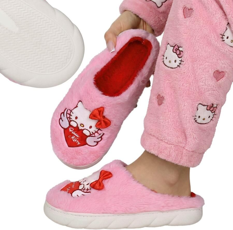 Sarcia.eu Hello Kitty Antislip dames slippers warme zachte bontgevoerde pantoffels voor thuis