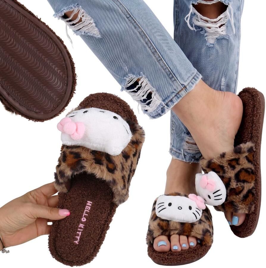 Sarcia.eu Hello Kitty ANTISLIP damespantoffels ZACHTE huisslippers luipaardprint huissandalen