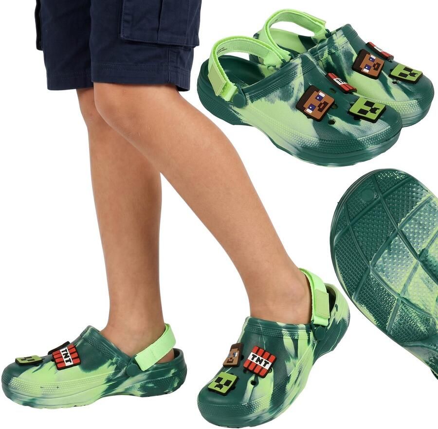 Sarcia.eu Minecraft Schuimrubberen badslippers voor jongens dikke EVA-zool lichte badslippers voor jongens met klittenbandsluiting