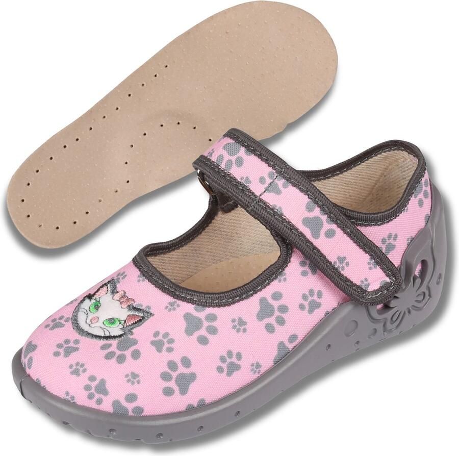 Sarcia.eu Roze Kindersloffen met Leren Binnenzool Kat Meisjessloffen Weronika ZETPOL
