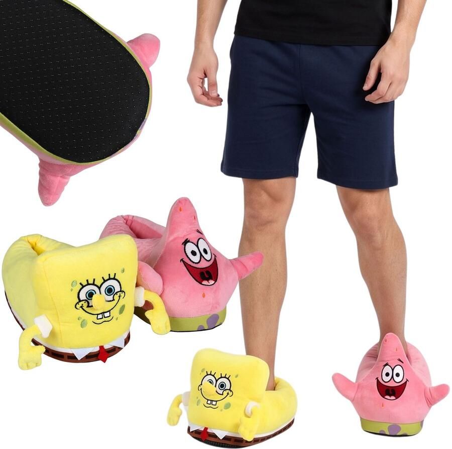 Sarcia.eu SpongeBob ANTISLIP Pluche herenpantoffels met 3D elementen ZACHTE huisslippers 45 46