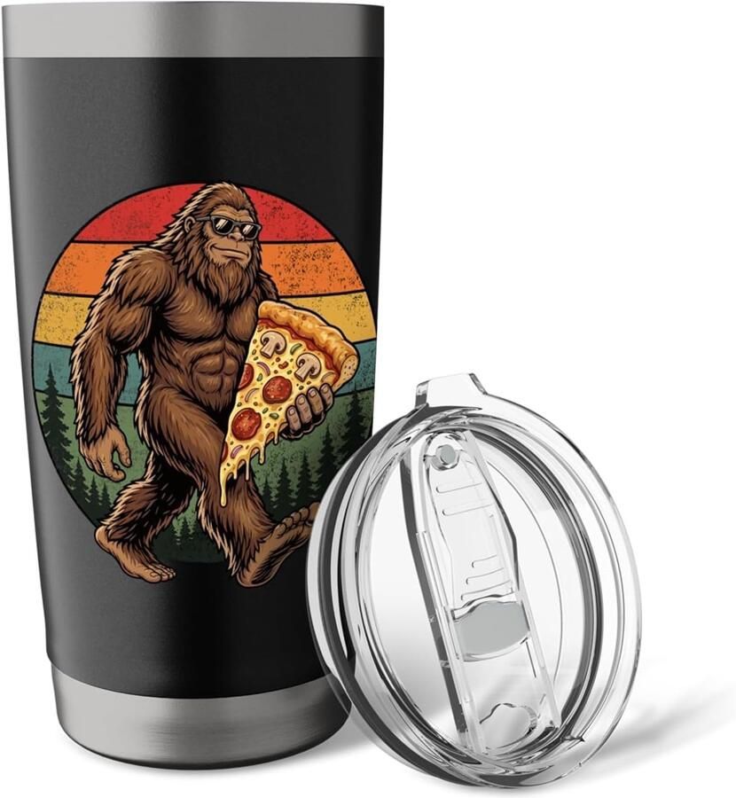 Sasquatch pizzaplaat voor liefhebbers wandelen kamperen bos dubbelwandige roestvrijstalen thermosbeker