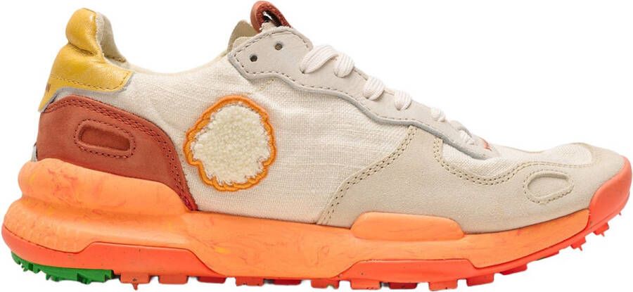 Satorisan Chacrona Linen Casual Sneakers Mannen Vintage Leer en linnen Sneakers Kleur Chantilly Orange