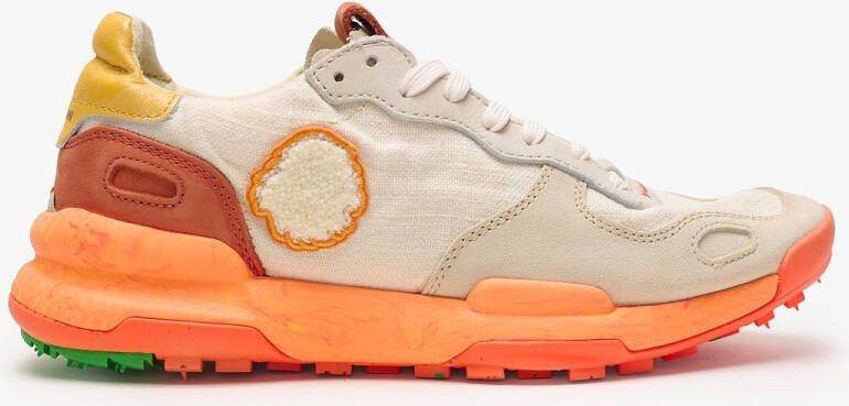 Satorisan Chacrona Linen Casual Sneakers Mannen Vintage Leer en linnen Sneakers Kleur Chantilly Orange