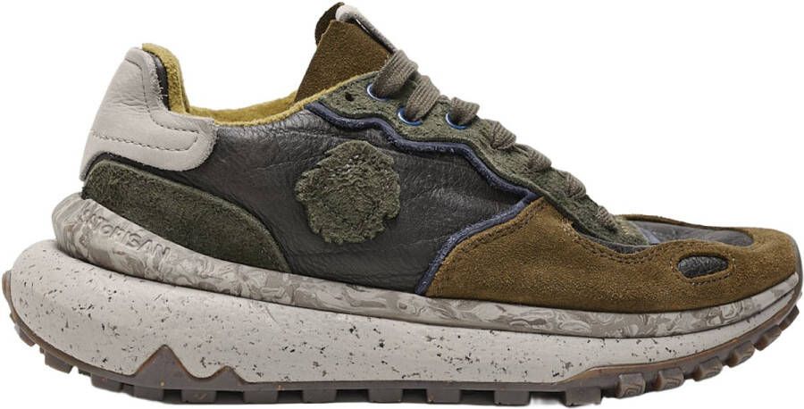 Satorisan Chacrona Metta Buckingham Casual Sneakers Mannen Vintage Leer Sneakers Kleur Dark Olive