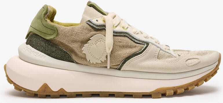 Satorisan Chacrona Metta Lino Whitewisp Casual Sneakers Mannen Vintage Leer en linnen Sneakers Kleur Algue