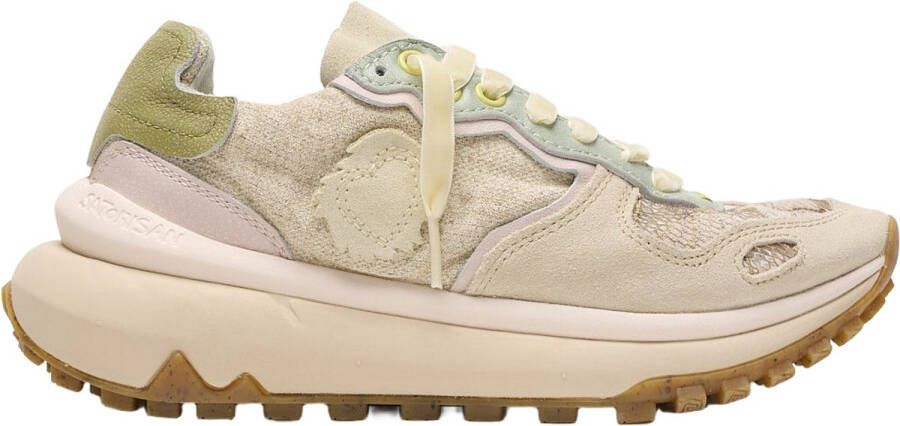 Satorisan Chacrona Metta Lino Whitewisp Casual Sneakers Vrouwen Vintage Leer en linnen Sneakers Kleur Multi Green