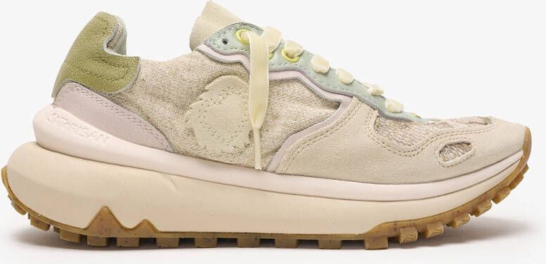 Satorisan Chacrona Metta Lino Whitewisp Casual Sneakers Vrouwen Vintage Leer en linnen Sneakers Kleur Multi Green