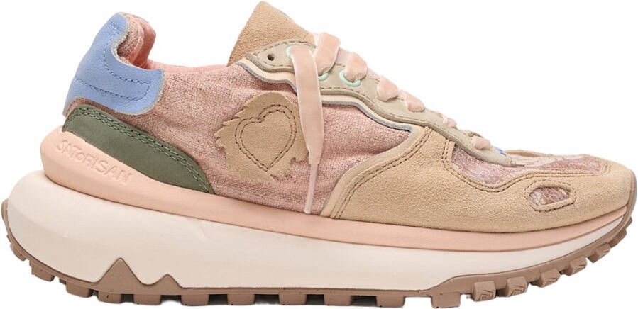 Satorisan Chacrona Metta Lino Whitewisp Casual Sneakers Vrouwen Vintage Leer en linnen Sneakers Kleur Multi Pink