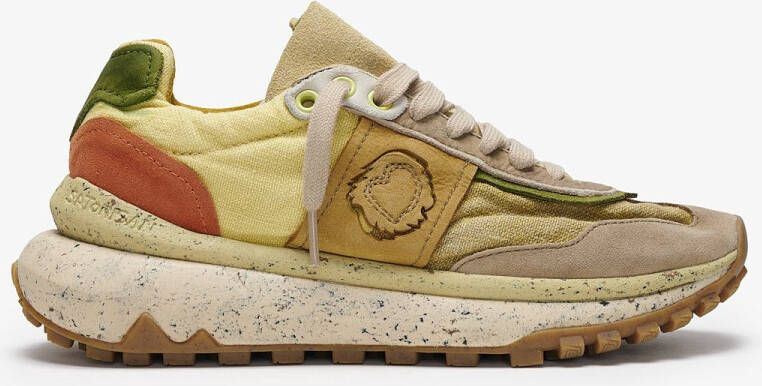 Satorisan Dharma Linen Casual Sneakers Unisex Vintage Leer en linnen Sneakers Kleur Psychadelic Khaki