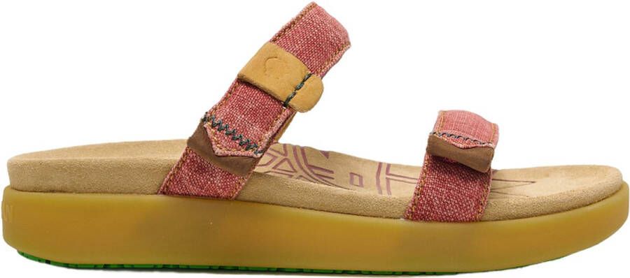 Satorisan Kae Linen Plat Sandalen Vrouwen Plat Leer en linnen Sandalen Kleur Smoky Pink