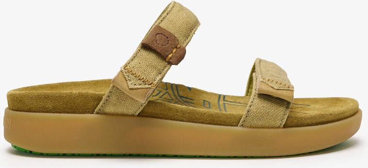 Satorisan Kae Linen Plat Sandalen Vrouwen Plat Leer en linnen Sandalen Kleur Wheathered Khaki