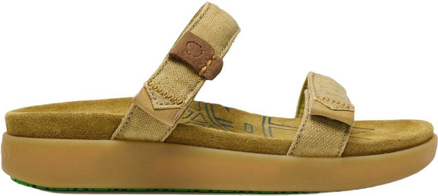 Satorisan Kae Linen Plat Sandalen Vrouwen Plat Leer en linnen Sandalen Kleur Wheathered Khaki