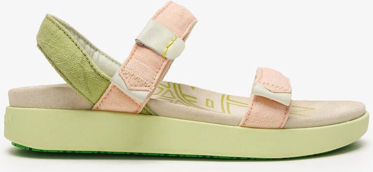 Satorisan Kona Linen Plat Sandalen Vrouwen Plat Leer en linnen Sandalen Kleur Creamy Peach